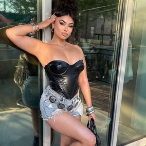 Black Faux Leather Corset Crop Top